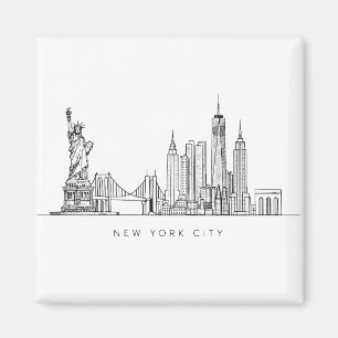 Imã Arte de Linha Minimalista do Horizonte de Nova Yor