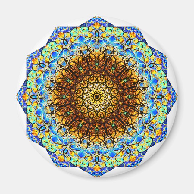 Imã Arte de Mandala Azul e Amarelo (Frente)