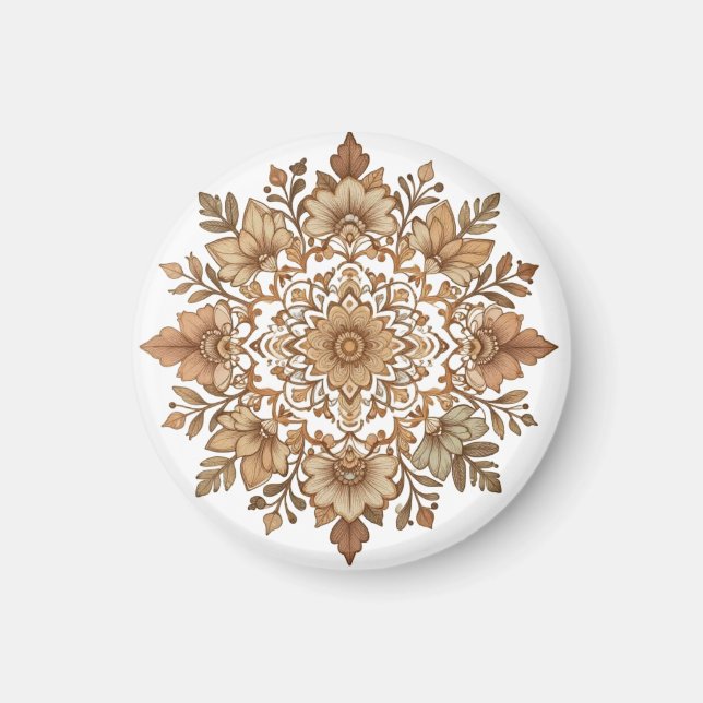 Imã Arte de Mandala Floral Intrincado em Tons Marrons (Frente)