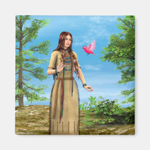Imã Arte de Mulher Indígena Americana Floresta Pássaro