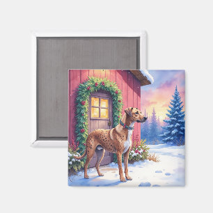 Imã Arte de Natal de Celeiro Rústico com Cão Leopardo