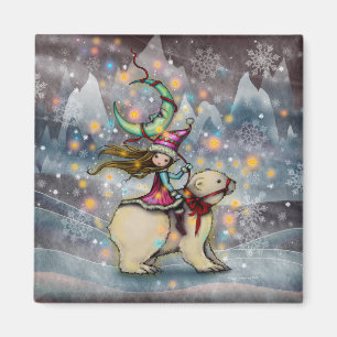 Imã Arte de Natal de Elfo Montado em Urso Polar