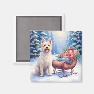 Imã Arte de Natal de Trenó Vintage Briard de Inverno