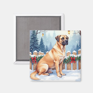 Imã Arte de Natal do Bullmastiff Floresta de Inverno A
