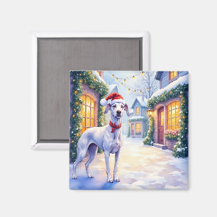 Imã Arte de Natal do Greyhound Snowy Village com Chapé