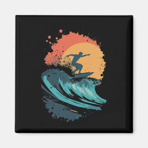 Imã Arte de Onda de Surf ao Pôr do Sol, Silhueta de Su