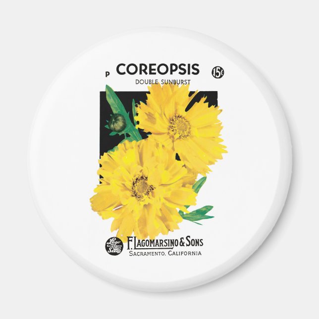 Imã Arte de Pacote de Sementes Antigas, Flores de Core (Frente)