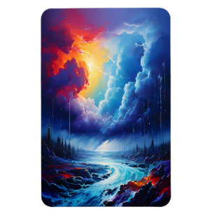 Ímã Arte de Paisagem de Abstrato do Rio Vibrmy Sky Sto