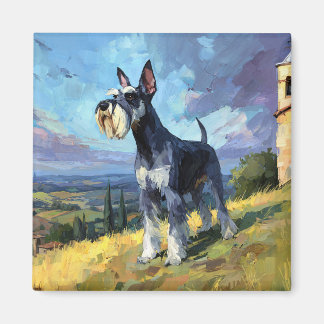 Imã Arte de paisagem rural ensolarada de Schnauzer