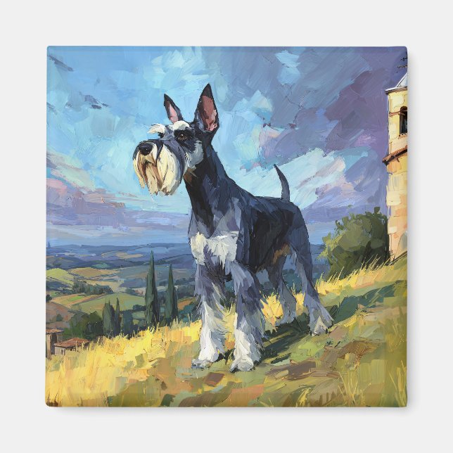Imã Arte de paisagem rural ensolarada de Schnauzer (Frente)