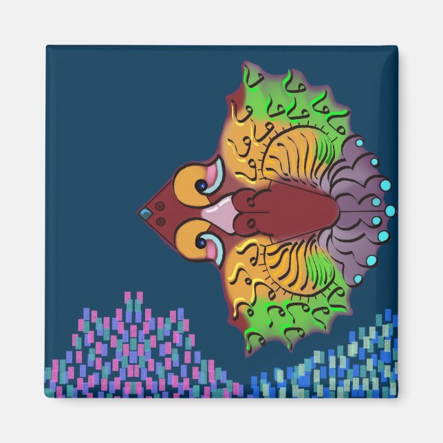 Imã Arte de Peixe Abstrato em Escrita Tailandesa | Ímã (Frente)