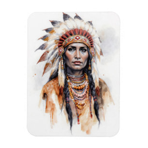 Ímã Arte de pintura a aquarela de mulher nativa americ