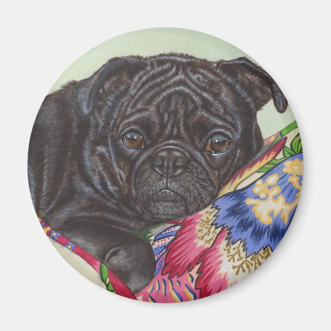 Imã Arte de Pintura de Cão Negro (Frente)