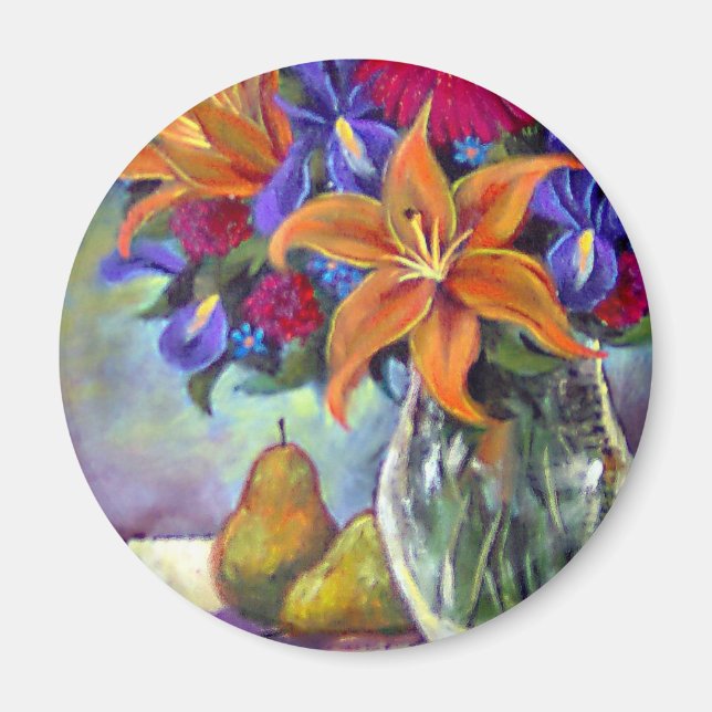 Imã Arte de Pintura de Vases Flores - Múltiplas (Frente)