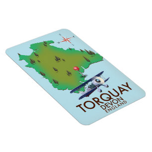 Ímã Arte de pôster de mapa antigo de Torquay Devon.