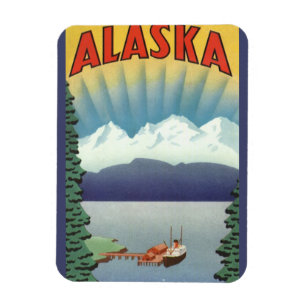 Ímã Arte de Poster de Viagem do Alasca Antigo, Paisage