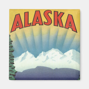 Imã Arte de Poster de Viagem do Alasca Antigo, Paisage
