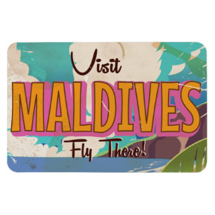 Ímã Arte de pôster de viagem vintage da ilha Maldivas.