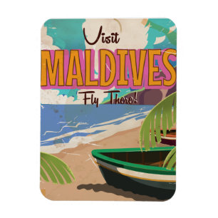 Ímã Arte de pôster de viagem vintage da ilha Maldivas.