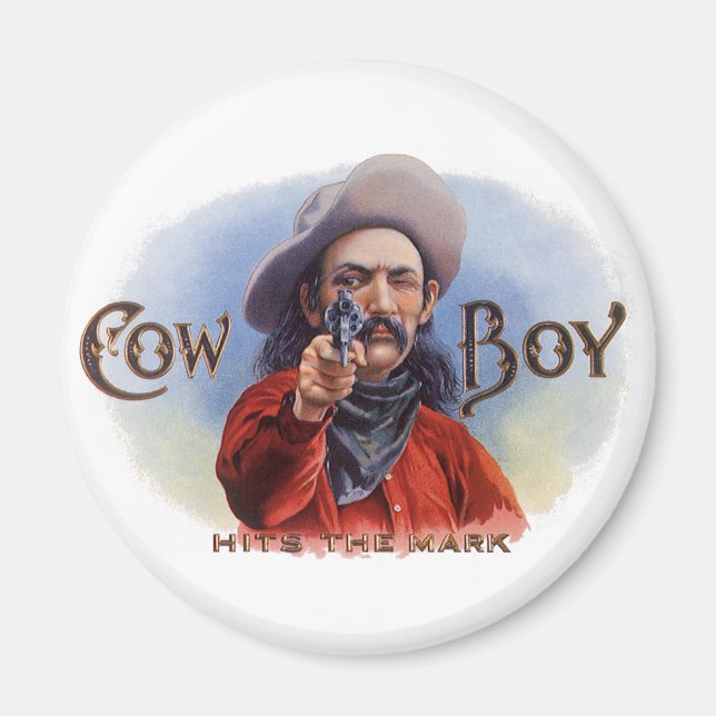 Imã Arte de Rótulo de Charuto Antigo, Cowboy Acerta o  (Frente)