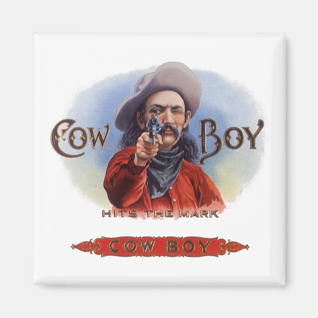 Imã Arte de Rótulo de Charuto Antigo, Cowboy Acerta o  (Frente)