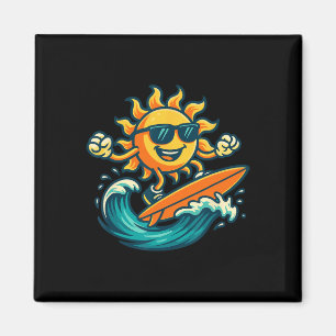 Imã Arte de Sol de Desenho Animado Surfando Onda de Pr