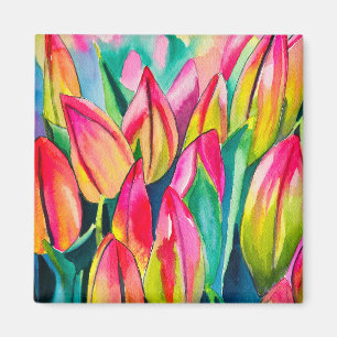 Imã Arte de tulipas de aquarela rosa