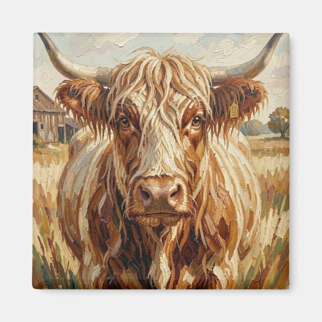 Imã Arte de Vaca Impasto Fofa em uma Fazenda Rústica (Frente)