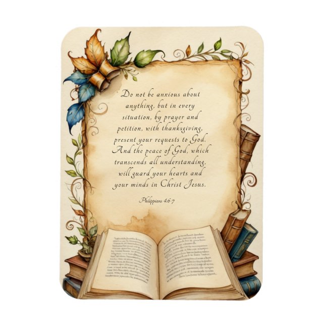 Ímã Arte de Versículo Bíblico Cristão Filipenses 4:6-7 (Vertical)