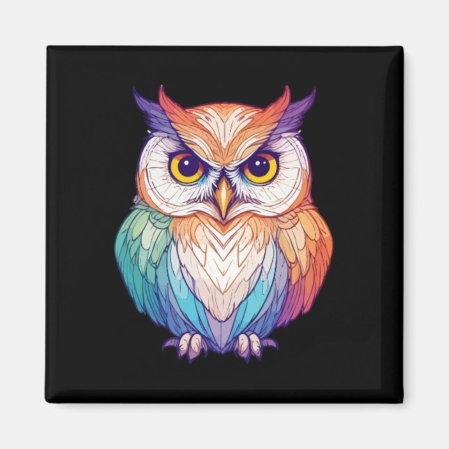 Imã Arte de vetor de coruja com cores vibrantes (Frente)