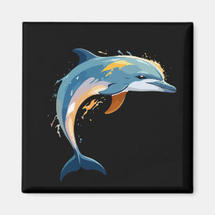 Imã Arte de Vetor de Golfinho com Cores Vibrantes