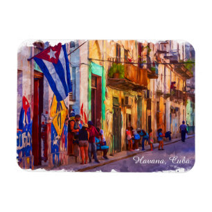 Ímã Arte de Viagem Cena de Rua Aquarela Havana Cuba