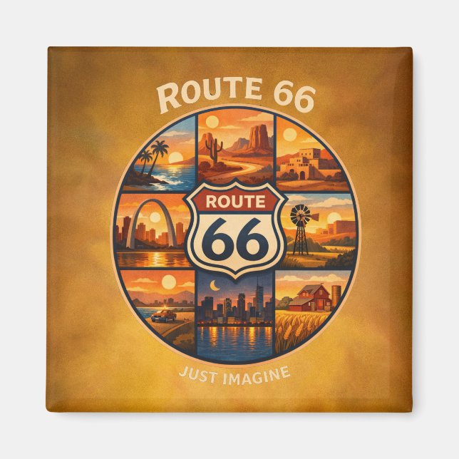 Imã Arte de Viagem da Rota 66 Vintage (Frente)