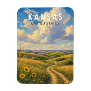 Ímã Arte de Viagem Ilustrativo Vintage do Kansas