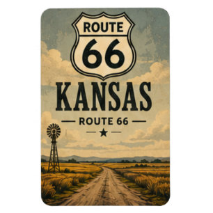 Ímã Arte de Viagem Kansas Route 66 Prairie Road