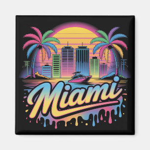Imã Arte de Viagem Vaporwave Colorido Retro de Miami
