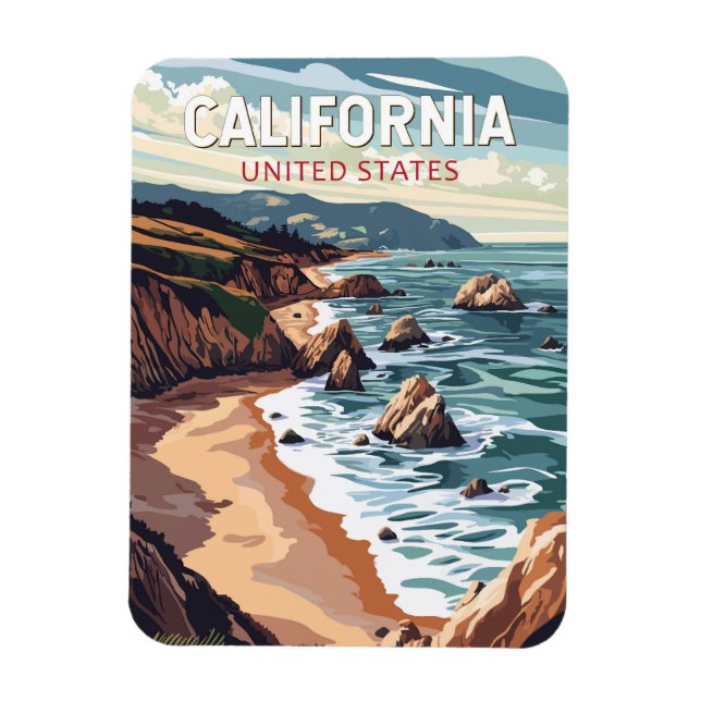 Ímã Arte de Viagem Vintage Califórnia (Vertical)