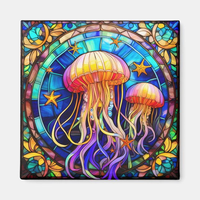 Imã Arte de vidro colorido tropical (Frente)