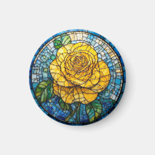 Imã Arte de Vidro Manchado Circular Rosa Amarela Vibra
