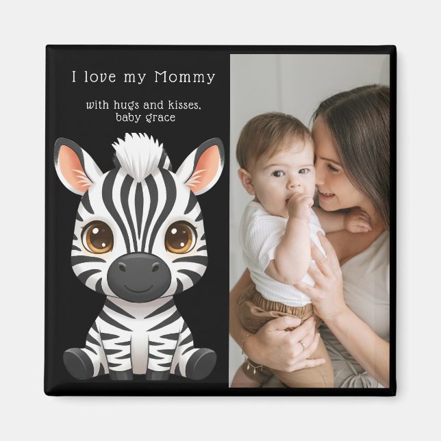 Imã Arte de Zebra Bebê Fofa, Nome da Criança e Mensage (Frente)