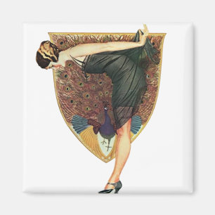 Imã Arte Deco Antigo Flapper com Pavão