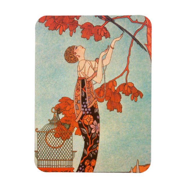 Ímã Arte Deco Antigo, Passarinho Inconstante por Georg (Vertical)