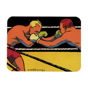 Ímã Arte Deco Esportivo de Boxe Antigo, Lutadores Boxe