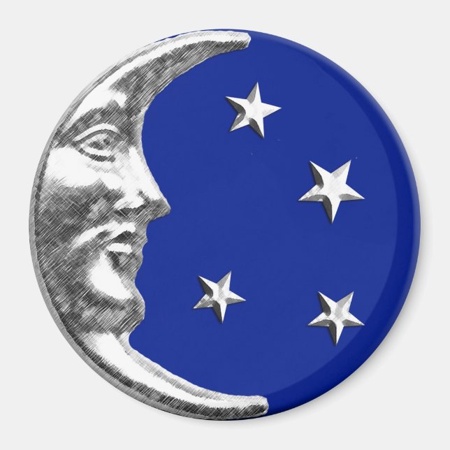 Imã Arte Deco Moon e Estrelas - Azul Cobalto e Prata (Frente)