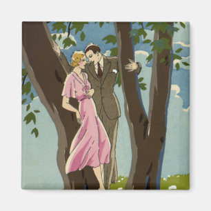 Imã Arte Deco Vintage Amor e Romance Casal Recém-Casad