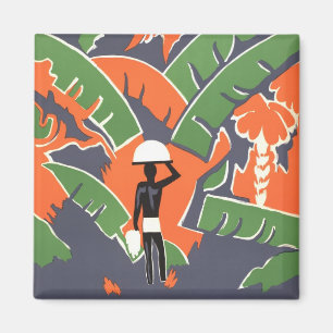 Imã Arte Deco Vintage de Viagens, Indígena na Selva Af