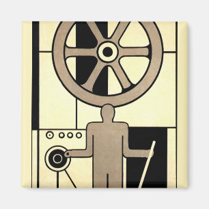 Imã Arte Deco Vintage Empresarial Roda e Operário de M