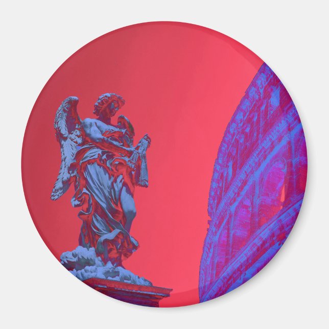 Imã Arte digital azul, vermelha, de Colosseum e estátu (Frente)