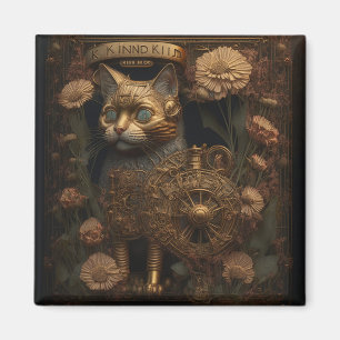 Imã Arte Digital Gótico de Gato Steampunk