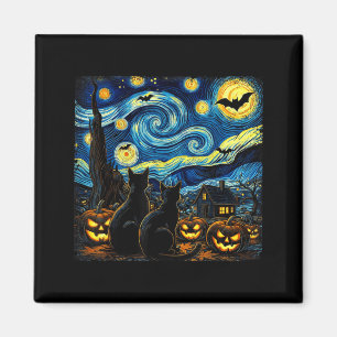 Imã Arte do Céu Noturno Amante de Gato Preto Halloween